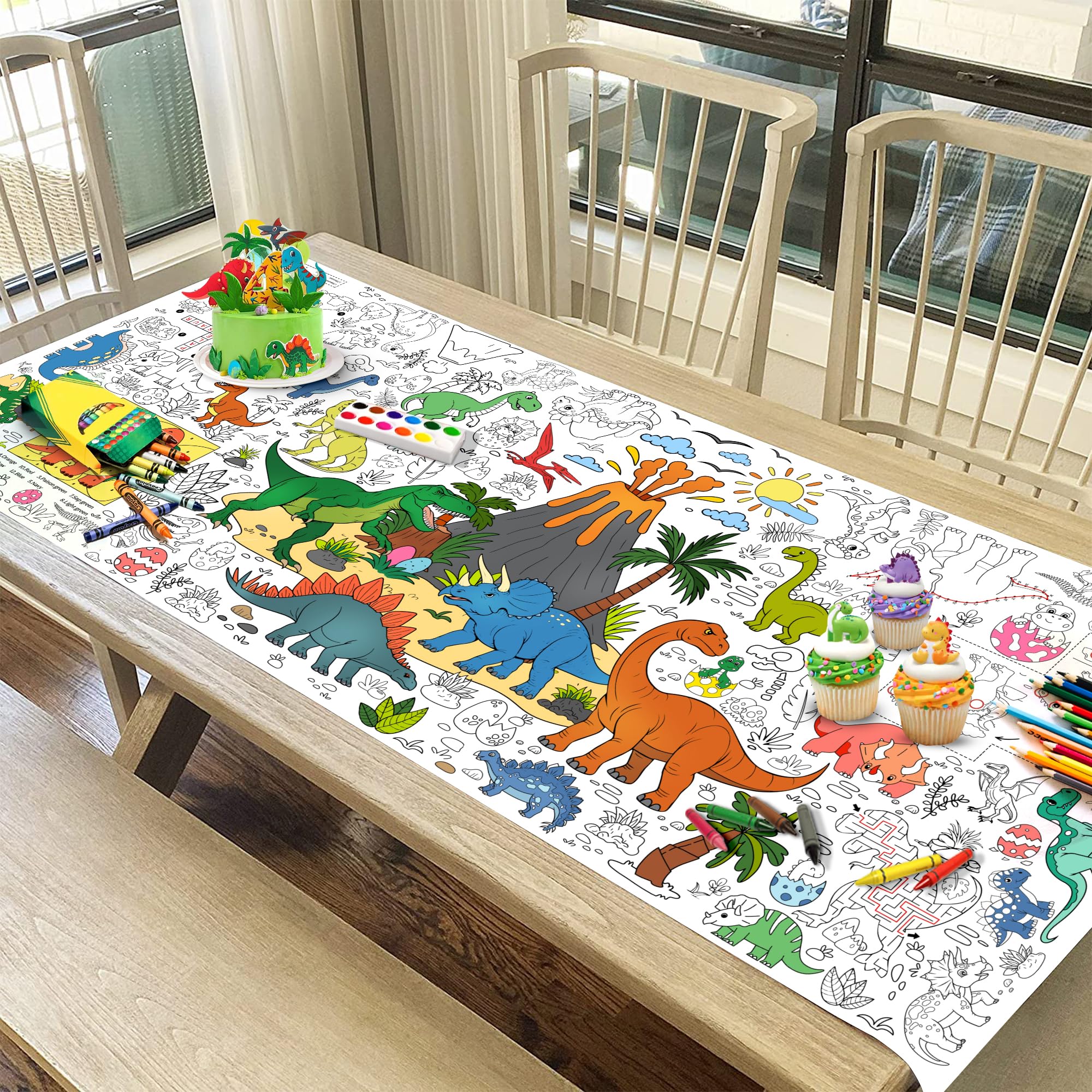 JOYGATHER Dinosaur Coloring Tablecloth – Giant 30x72 in for Parties & Classrooms