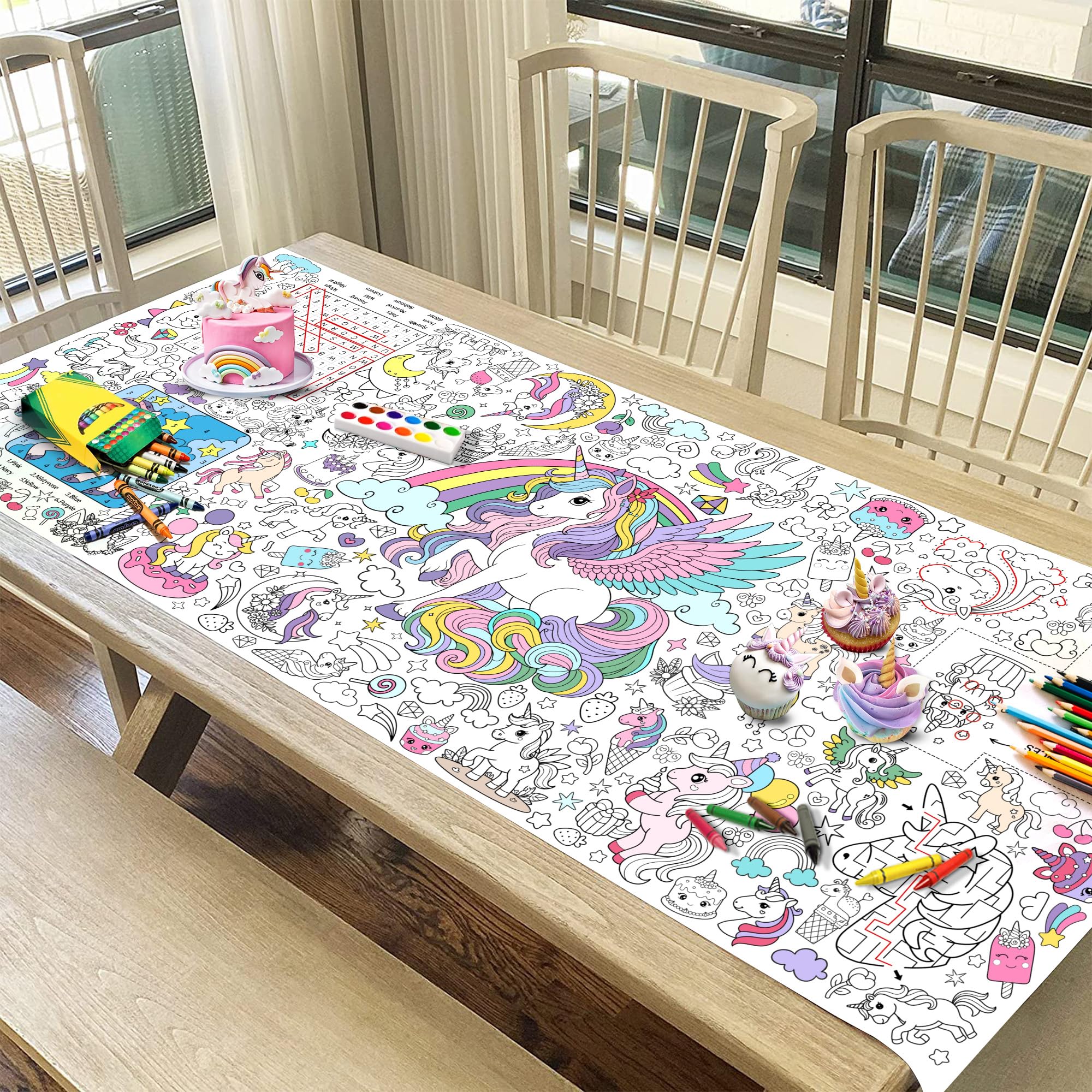 JOYGATHER Einhorn-Maltischdecke 76x183 cm | Riesen-Malposter für Kinderpartys & Klassenzimmer-Spaß