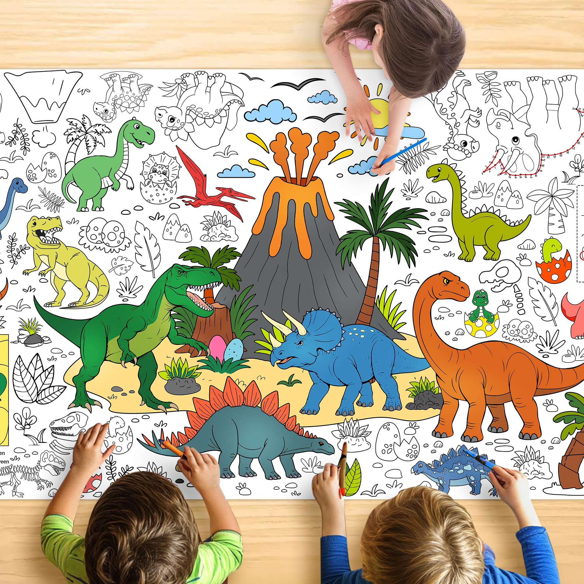 JOYGATHER Dinosaur Coloring Tablecloth – Giant 30x72 in for Parties & Classrooms
