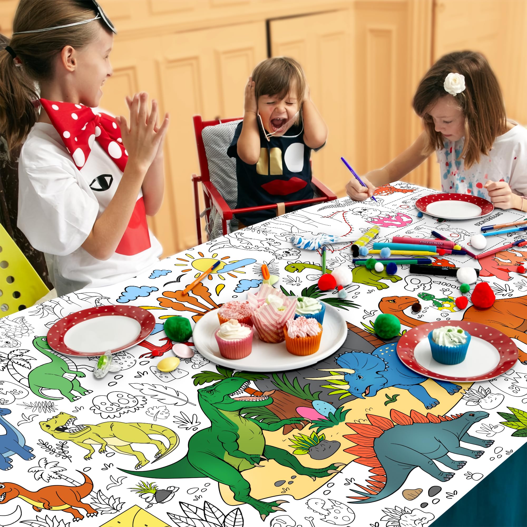 JOYGATHER Dinosaur Coloring Tablecloth – Giant 30x72 in for Parties & Classrooms