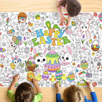 JOYGATHER Easter Coloring Tablecloth for Kids – Large 72x30 Inch Poster with Bunnies, Eggs, Flowers