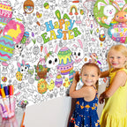 JOYGATHER Easter Coloring Tablecloth for Kids – Large 72x30 Inch Poster with Bunnies, Eggs, Flowers