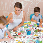 JOYGATHER Easter Coloring Tablecloth for Kids – Large 72x30 Inch Poster with Bunnies, Eggs, Flowers