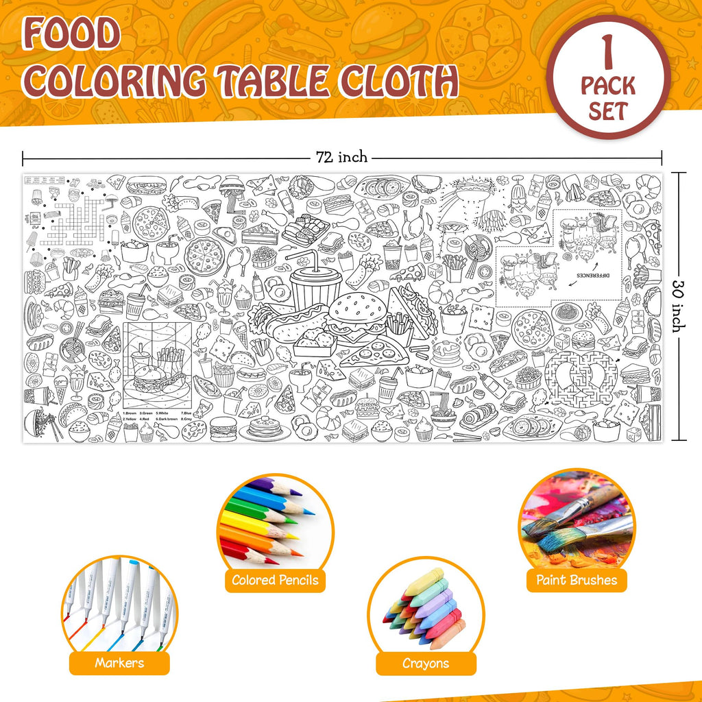 JOYGATHER Groovy Coloring Tablecloth – 72x30 in Kids Poster with Peace Signs & Daisy Retro Designs
