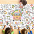JOYGATHER Groovy Coloring Tablecloth – 72x30 in Kids Poster with Peace Signs & Daisy Retro Designs