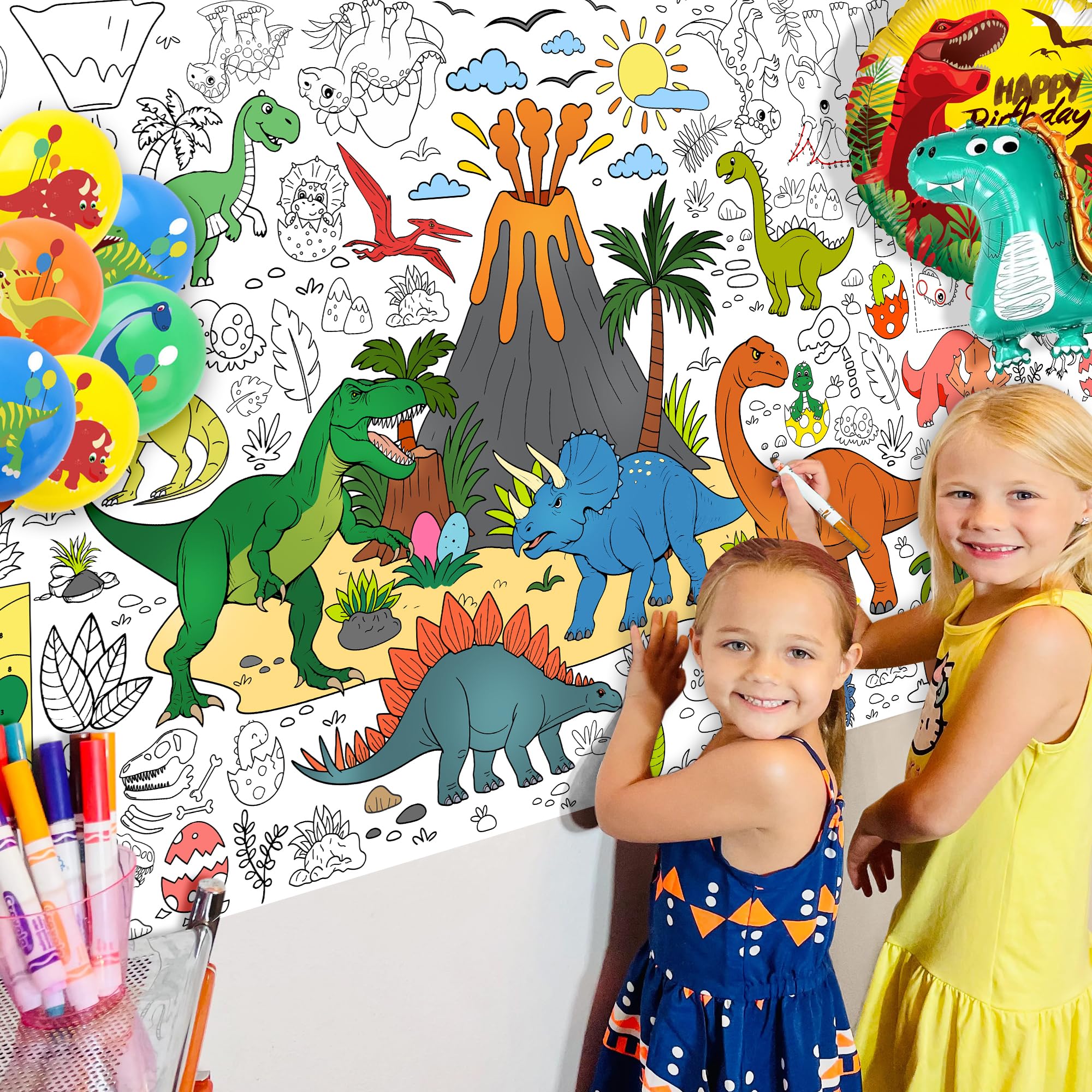 JOYGATHER Dinosaur Coloring Tablecloth – Giant 30x72 in for Parties & Classrooms