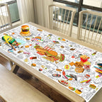 JOYGATHER Groovy Coloring Tablecloth – 72x30 in Kids Poster with Peace Signs & Daisy Retro Designs
