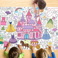 JOYGATHER Princess Coloring Tablecloth for Kids – Giant 30x72 Inch Poster with Castles & Crowns