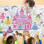 JOYGATHER Princess Coloring Tablecloth for Kids – Giant 30x72 Inch Poster with Castles & Crowns