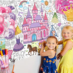 JOYGATHER Princess Coloring Tablecloth for Kids – Giant 30x72 Inch Poster with Castles & Crowns