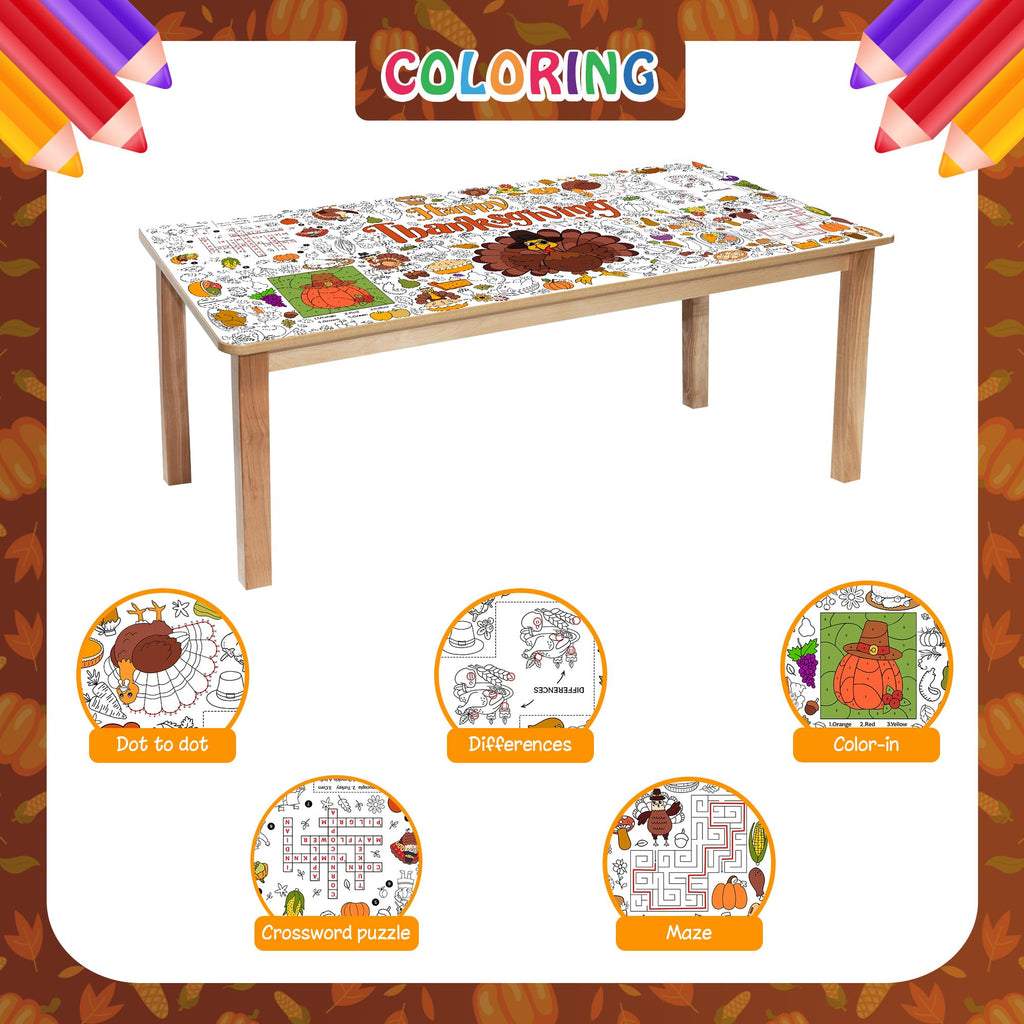 JOYGATHER Thanksgiving Coloring Tablecloth – Giant 30x72 Inch for Kids
