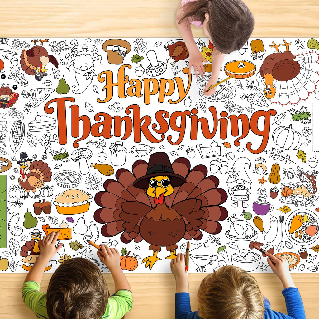 JOYGATHER Thanksgiving Coloring Tablecloth – Giant 30x72 Inch for Kids