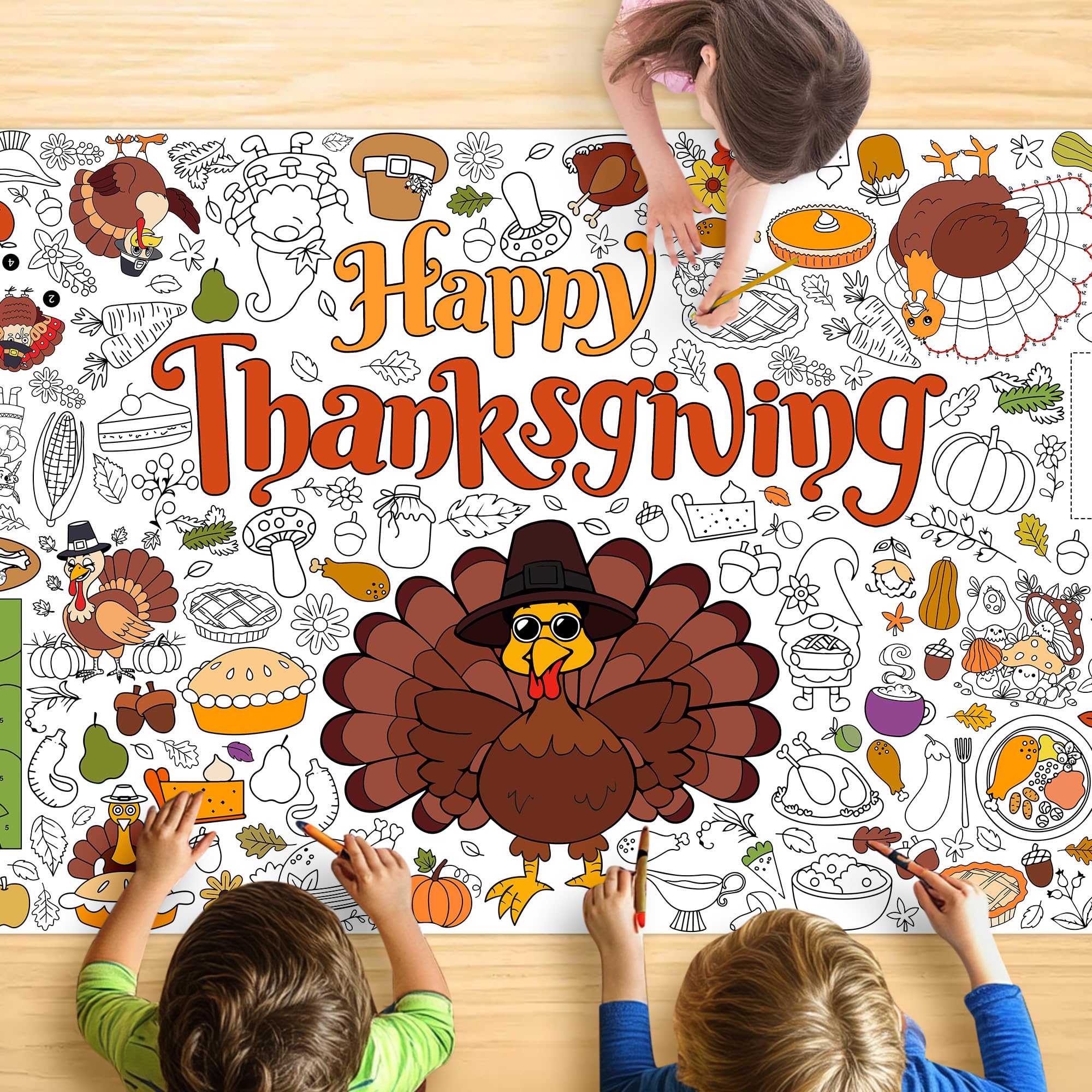 JOYGATHER Thanksgiving Coloring Tablecloth – Giant 30x72 Inch for Kids