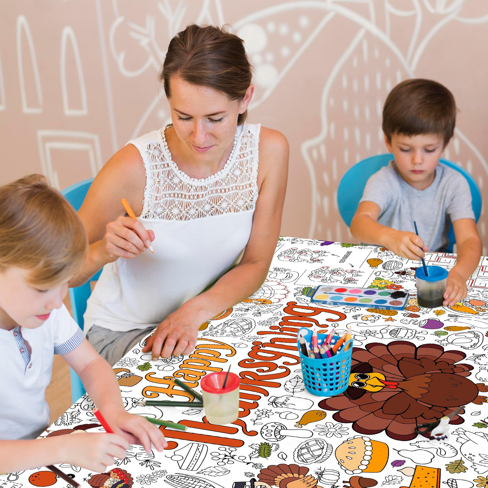 JOYGATHER Thanksgiving Coloring Tablecloth – Giant 30x72 Inch for Kids