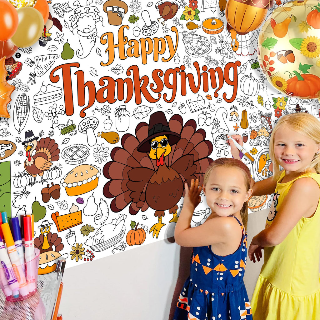 JOYGATHER Thanksgiving Coloring Tablecloth – Giant 30x72 Inch for Kids