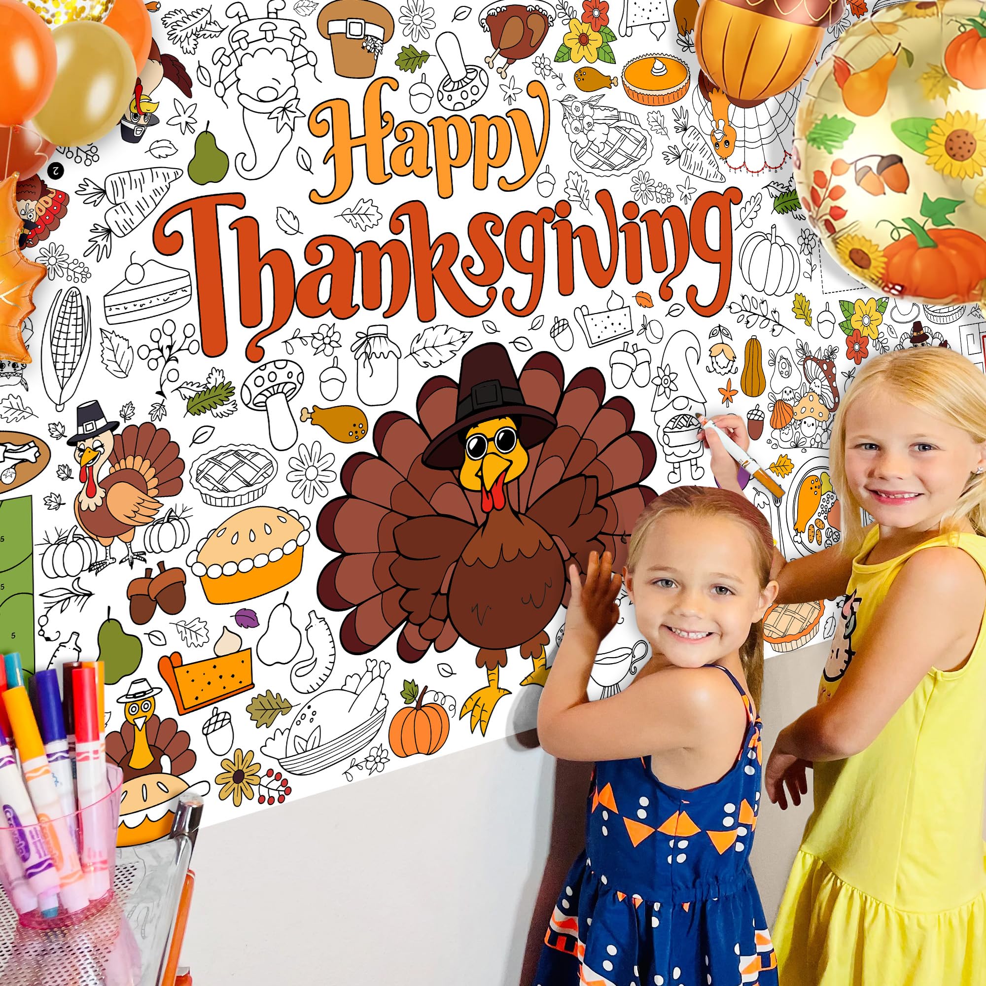 JOYGATHER Thanksgiving Coloring Tablecloth – Giant 30x72 Inch for Kids
