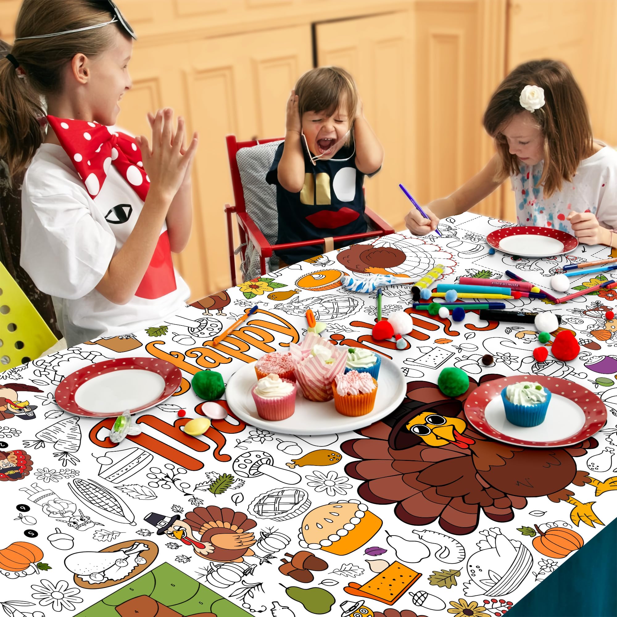 JOYGATHER Thanksgiving Coloring Tablecloth – Giant 30x72 Inch for Kids