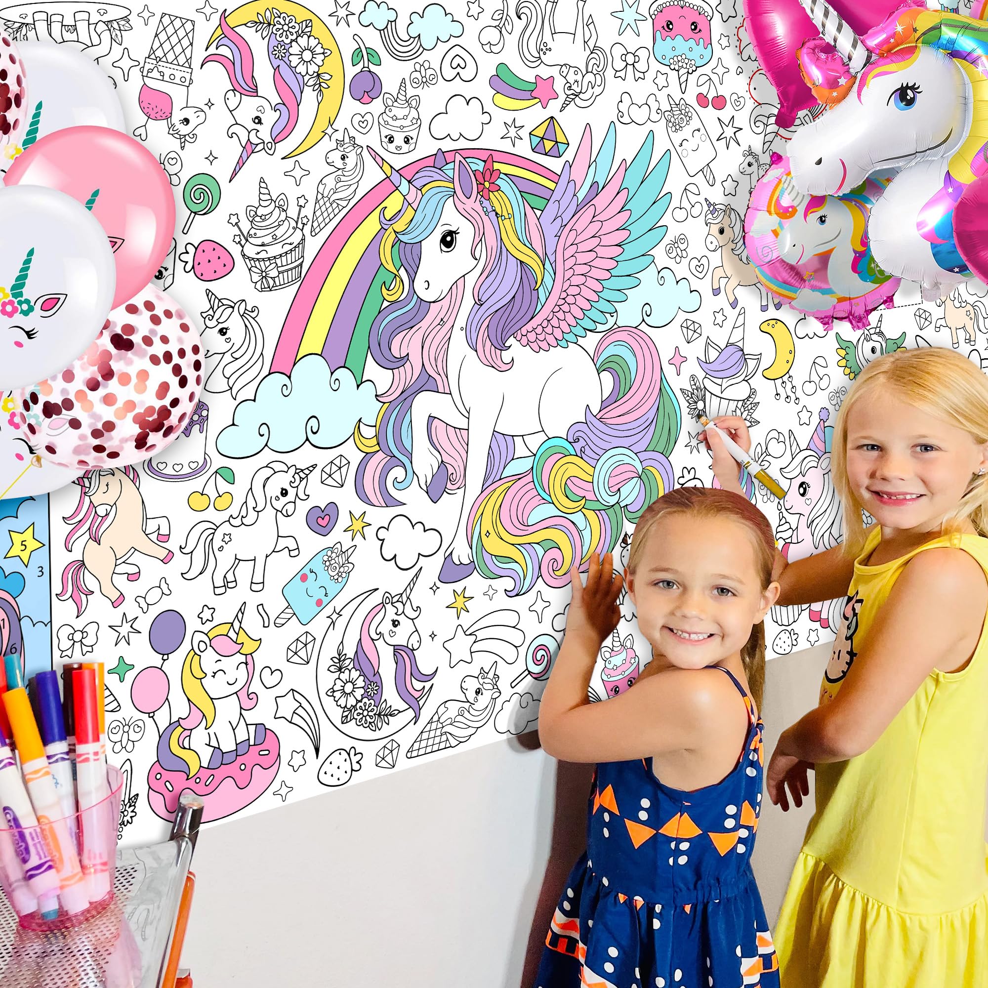 JOYGATHER Einhorn-Maltischdecke 76x183 cm | Riesen-Malposter für Kinderpartys & Klassenzimmer-Spaß
