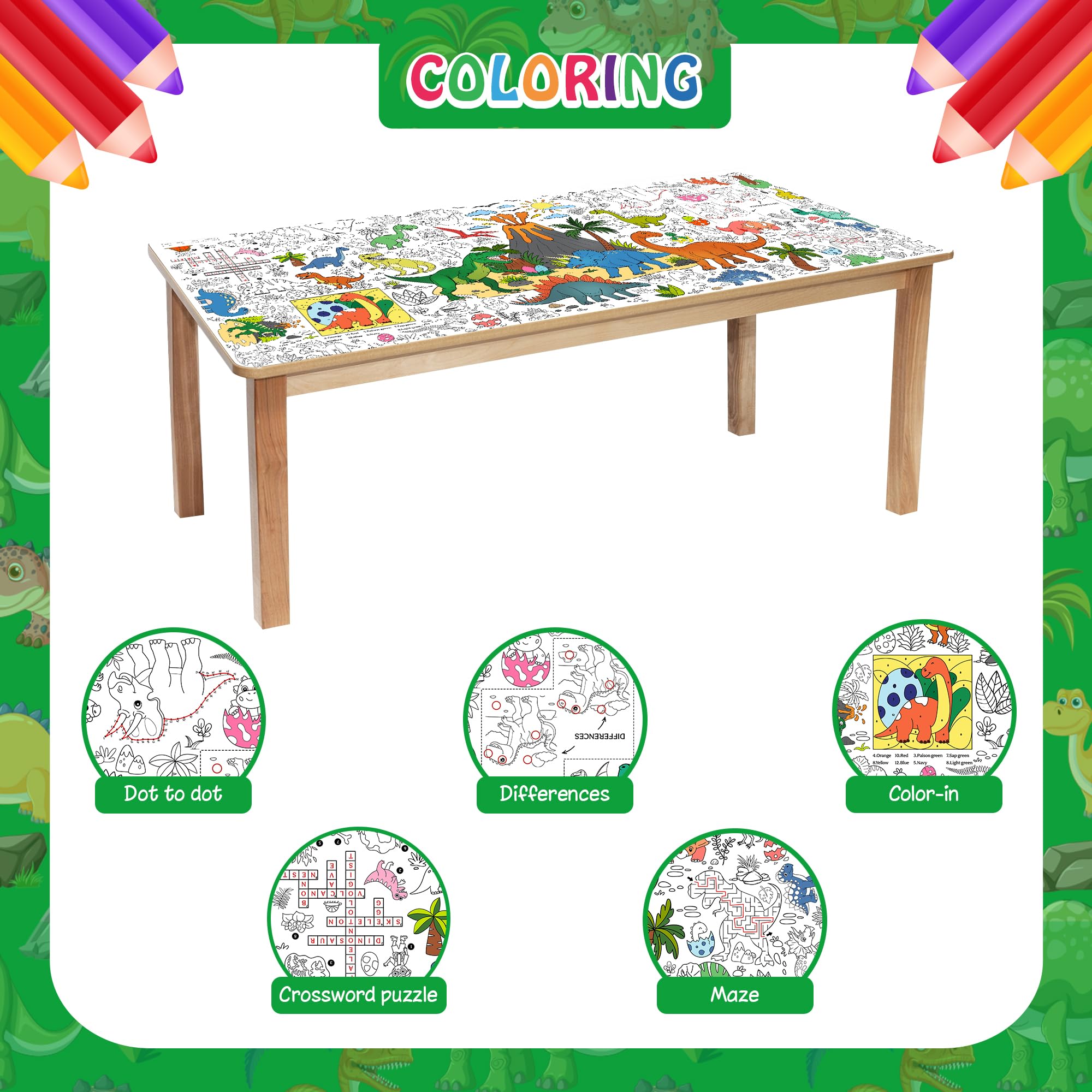 JOYGATHER Dinosaur Coloring Tablecloth – Giant 30x72 in for Parties & Classrooms