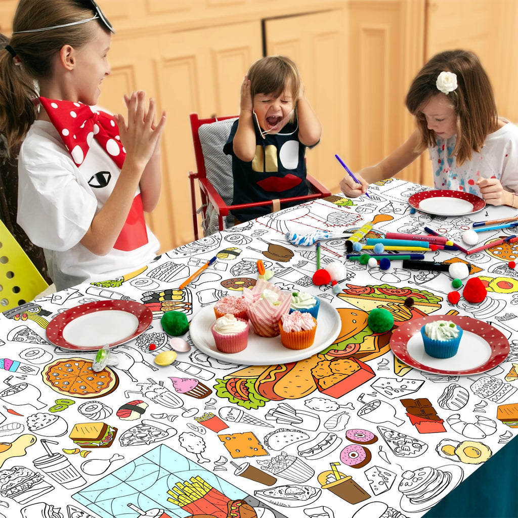 JOYGATHER Groovy Coloring Tablecloth – 72x30 in Kids Poster with Peace Signs & Daisy Retro Designs