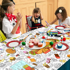 JOYGATHER Groovy Coloring Tablecloth – 72x30 in Kids Poster with Peace Signs & Daisy Retro Designs