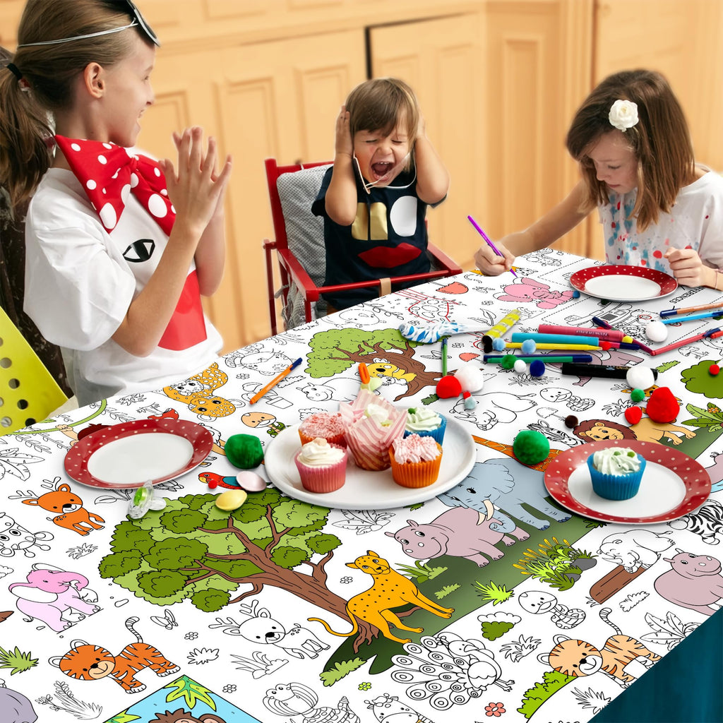 JOYGATHER Wild Coloring Tablecloth — Jumbo 72x30 in Jungle Animals for Kids Parties & Classroom Fun