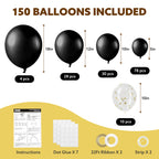 JOYIN 150 Pcs Black Balloons Arch Kit - 18/12/10/5 Inch Latex Party Decor