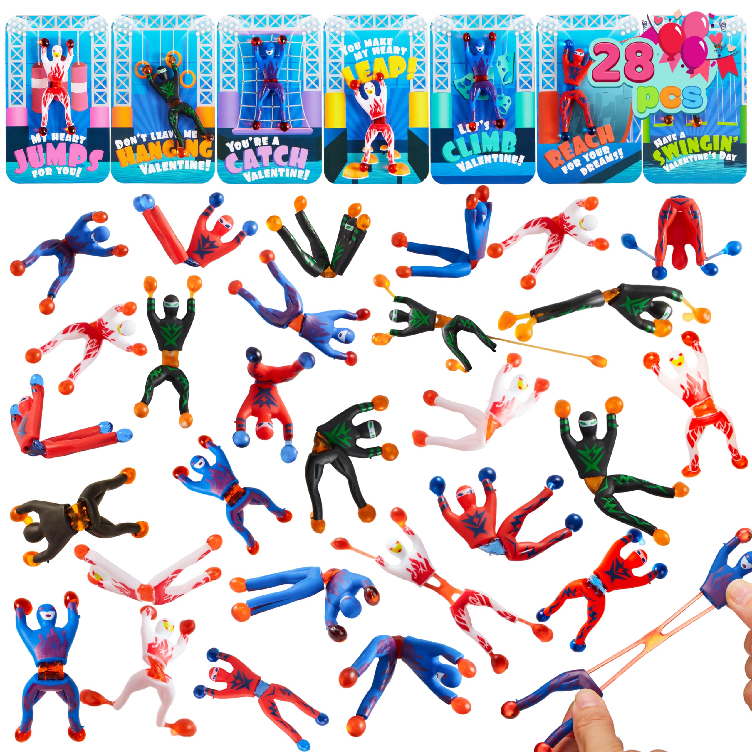 JOYIN 28-Pack Valentine Ninja Sticky Man with Cards – Classroom Gifts & Party Favors