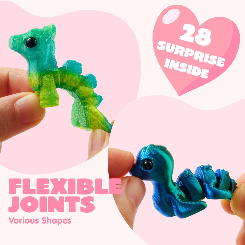 JOYIN 28 Pcs Valentines Day Cards + 3D Printed Mythical Creature Toys | Classroom Gifts & Party Favors