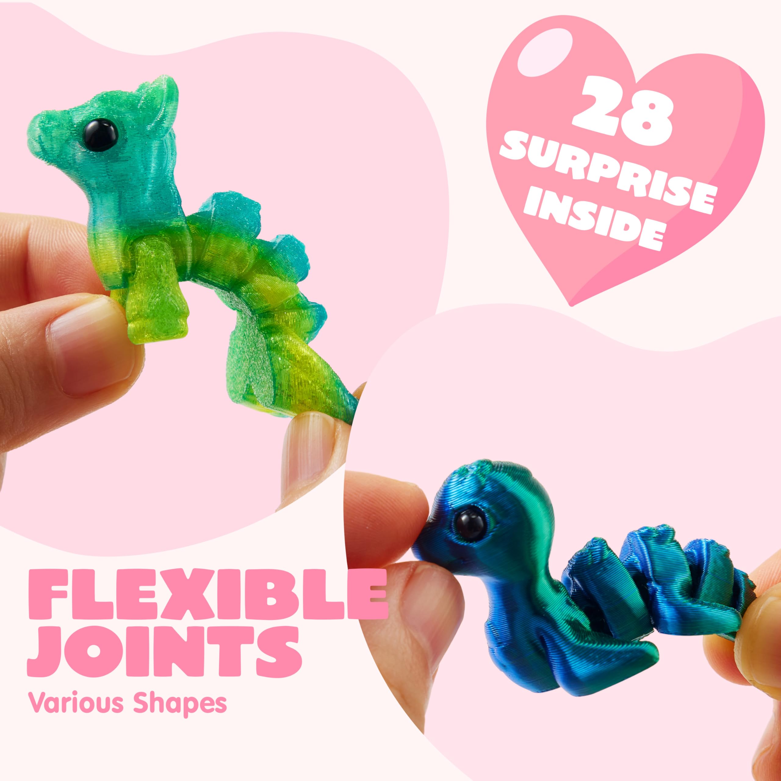 JOYIN 28 Pcs Valentines Day Cards + 3D Printed Mythical Creature Toys | Classroom Gifts & Party Favors
