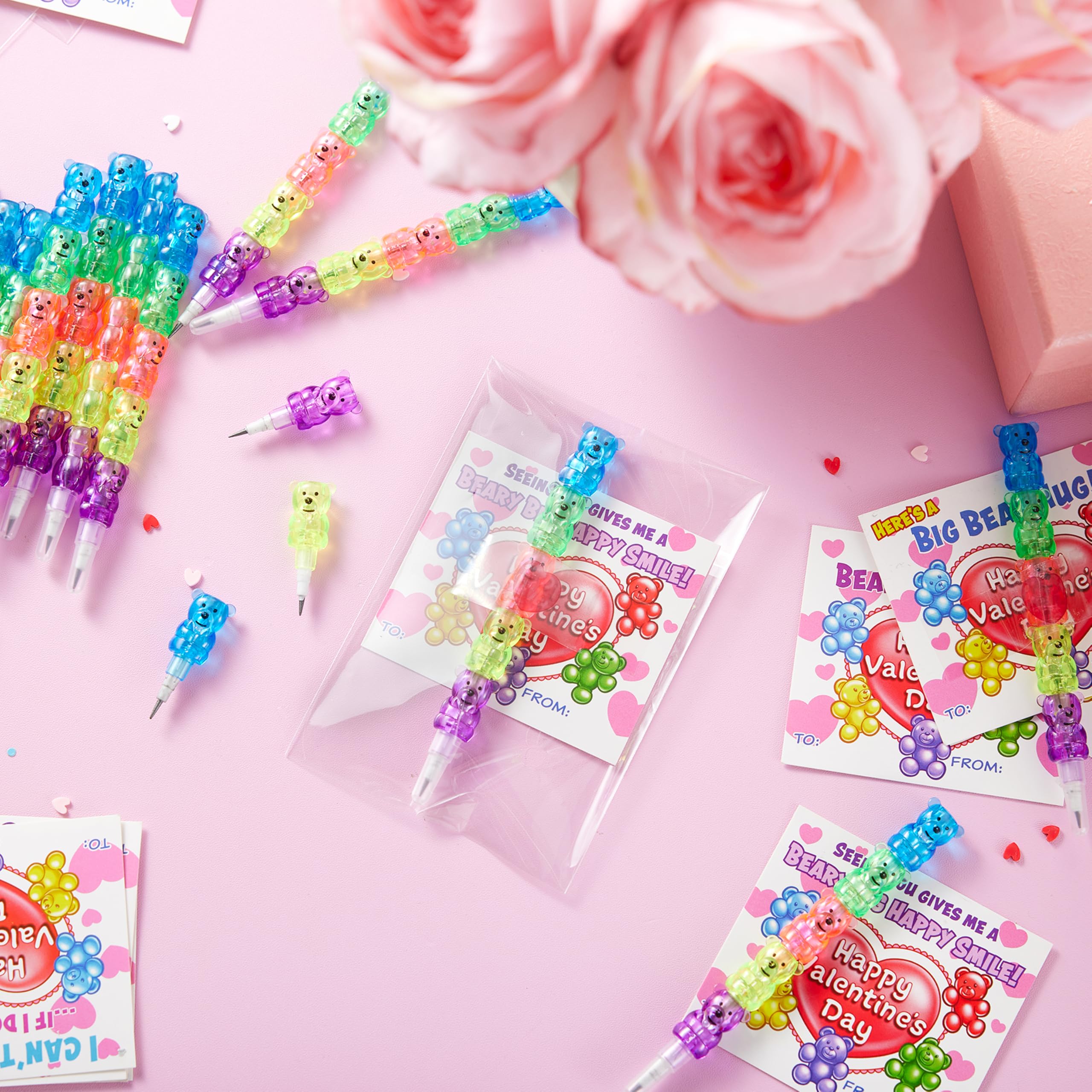 JOYIN 28PCS Valentines Day Bear Pencils & Cards — Classroom Exchange & Party Favors