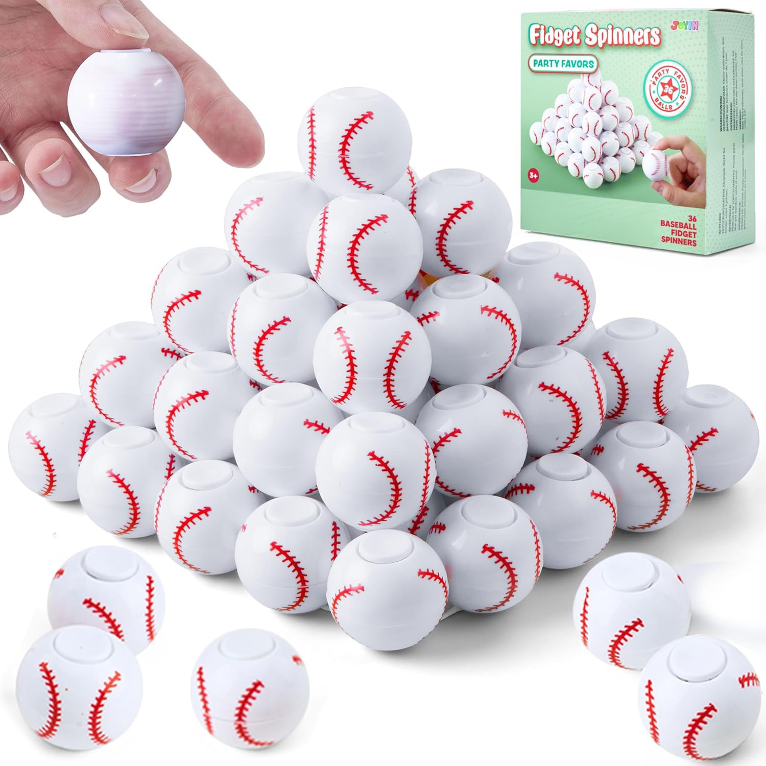 JOYIN 36 Pack Baseball Fidget Spinners – Kids Party Favors & Bulk Toys
