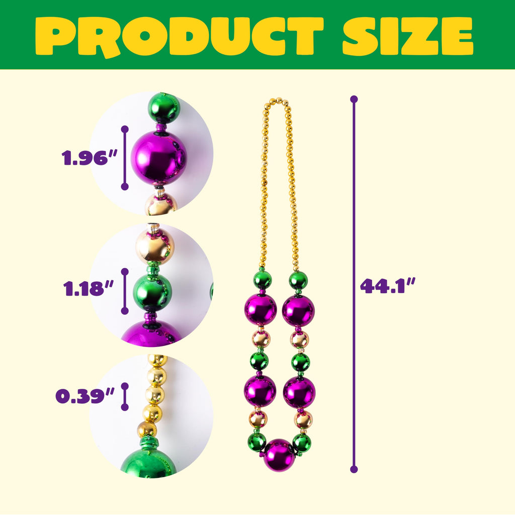 JOYIN 6-Pack 44-Inch Mardi Gras Jumbo Bead Necklaces – Gold Green Purple Party Beads