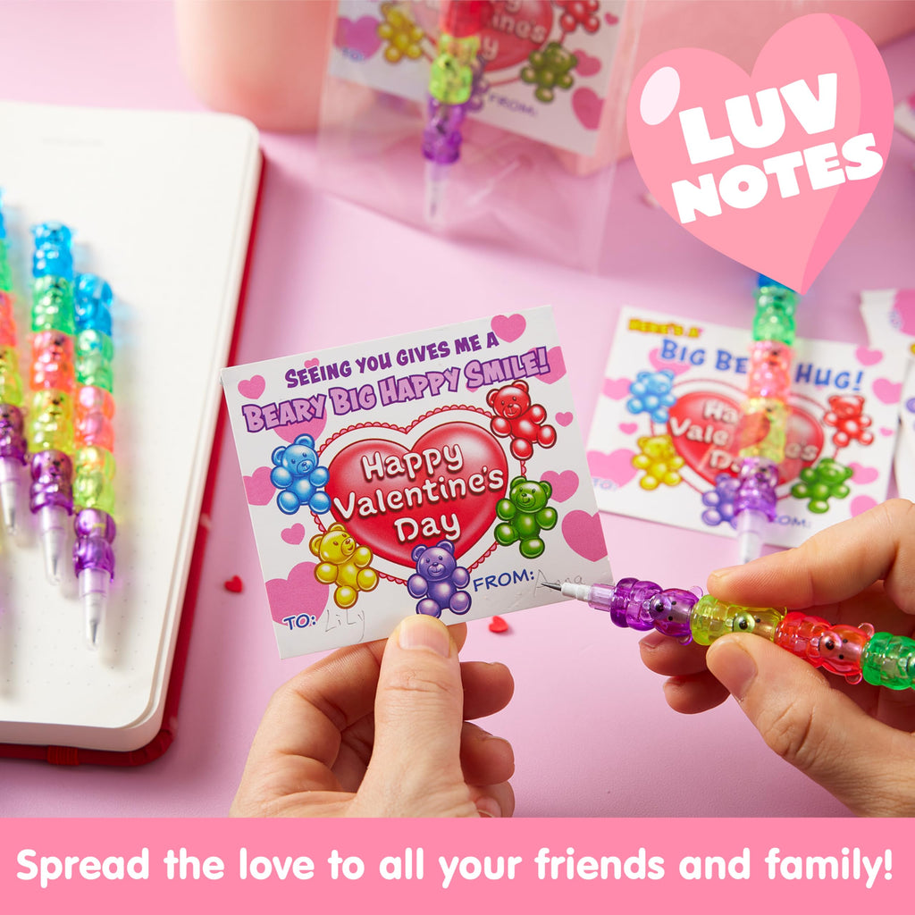 JOYIN 28PCS Valentines Day Bear Pencils & Cards — Classroom Exchange & Party Favors