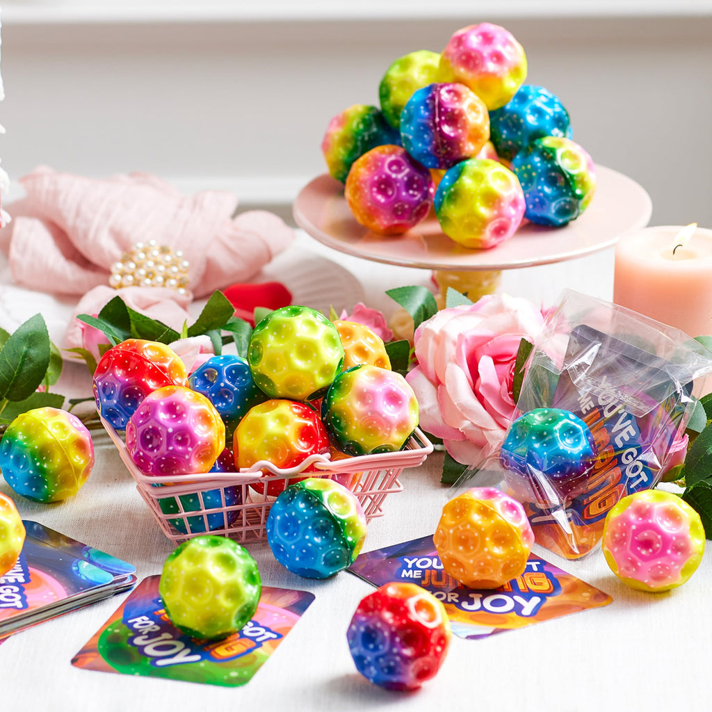 JOYIN 30 Pcs Valentine Bouncy Balls with Cards – Space-Themed Classroom Prizes & Party Favors