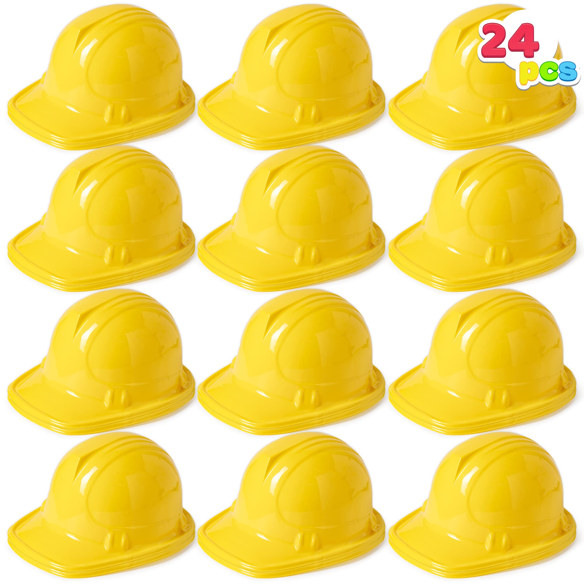 JOYIN 24 Pcs Toy Construction Hard Hats for Kids – Bright Yellow Party Dress-Up Hats