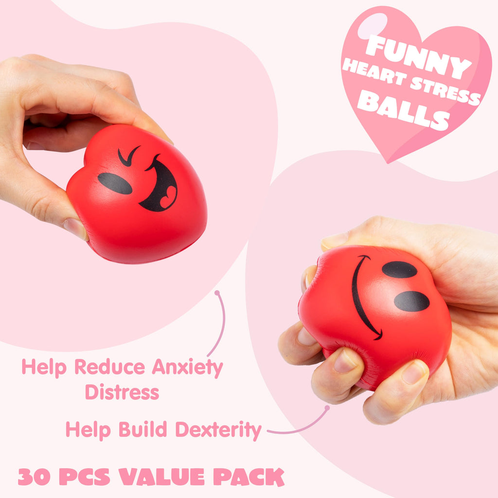 JOYIN 30 Pcs Valentine's Day Heart Stress Balls – 3in Squishy Toys for Kids & Party Favors