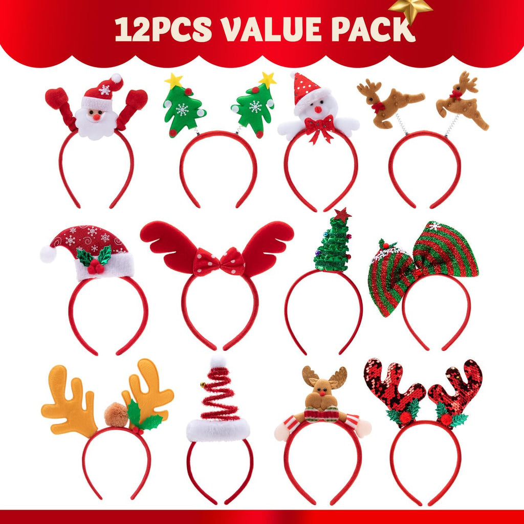 JOYIN 12 Packs Christmas Headbands – Assorted Holiday Party Accessories