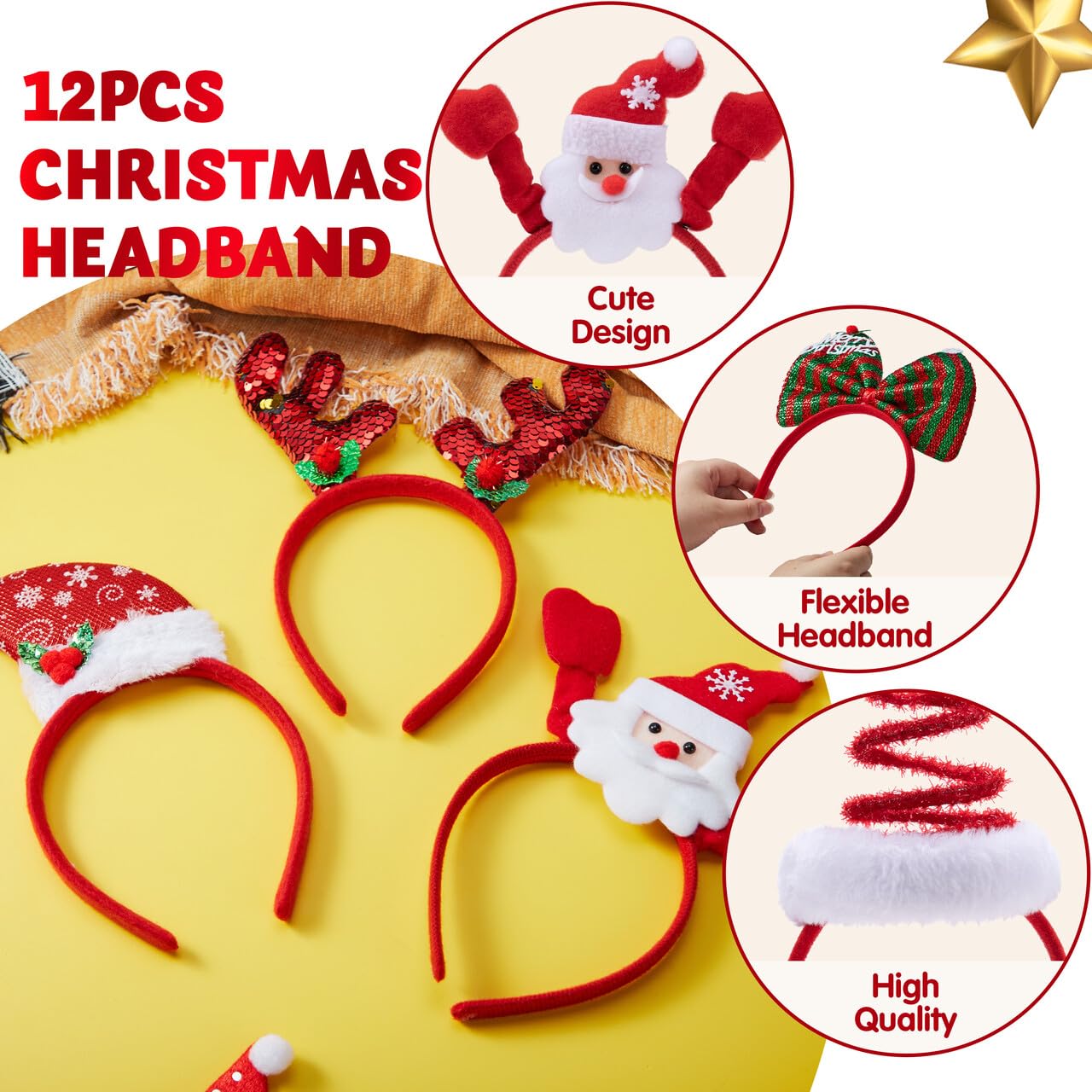 JOYIN 12 Packs Christmas Headbands – Assorted Holiday Party Accessories