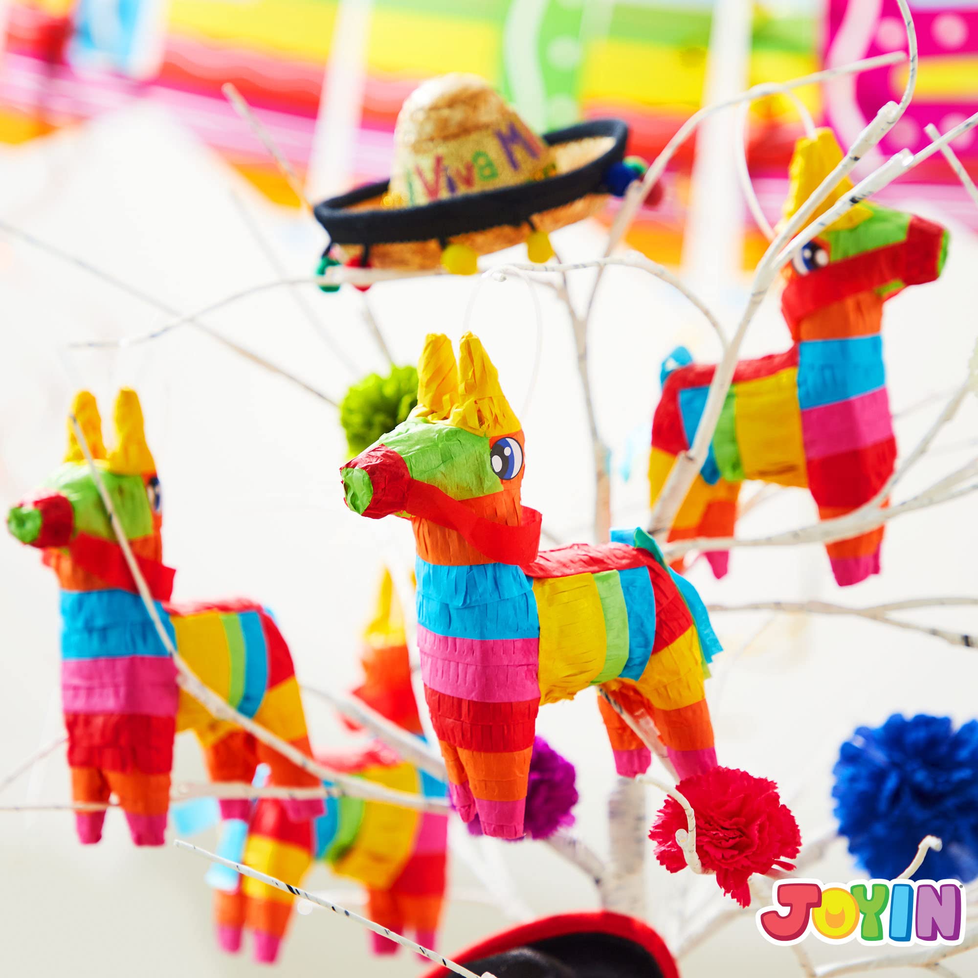 JOYIN Cinco De Mayo 8 Pcs Mini Donkey Pinatas – Rainbow Color, 5.7 x 7.5 in