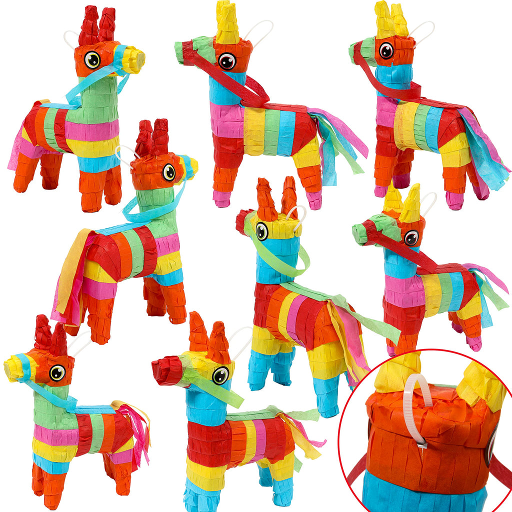JOYIN Cinco De Mayo 8 Pcs Mini Donkey Pinatas – Rainbow Color, 5.7 x 7.5 in