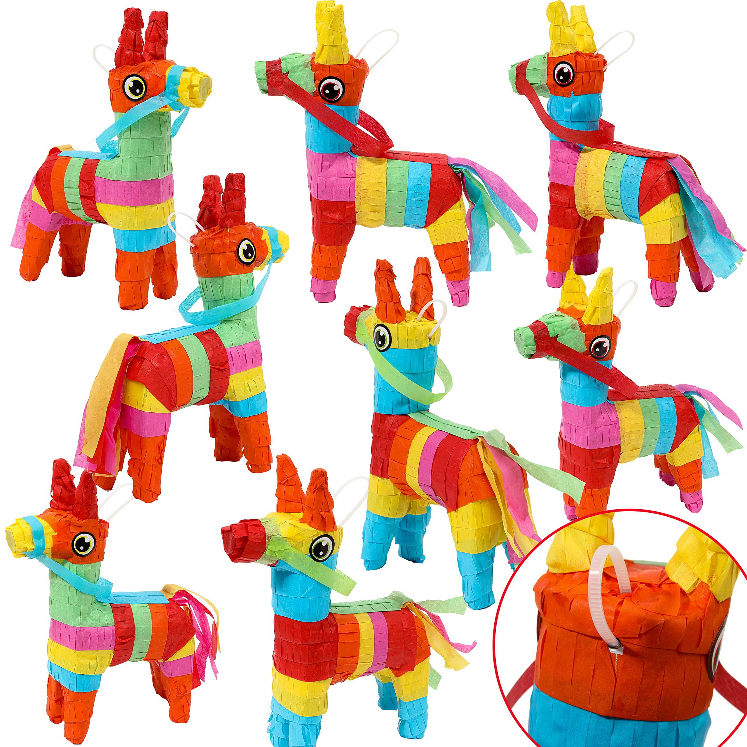 JOYIN Cinco De Mayo 8 Pcs Mini Donkey Pinatas – Rainbow Color, 5.7 x 7.5 in