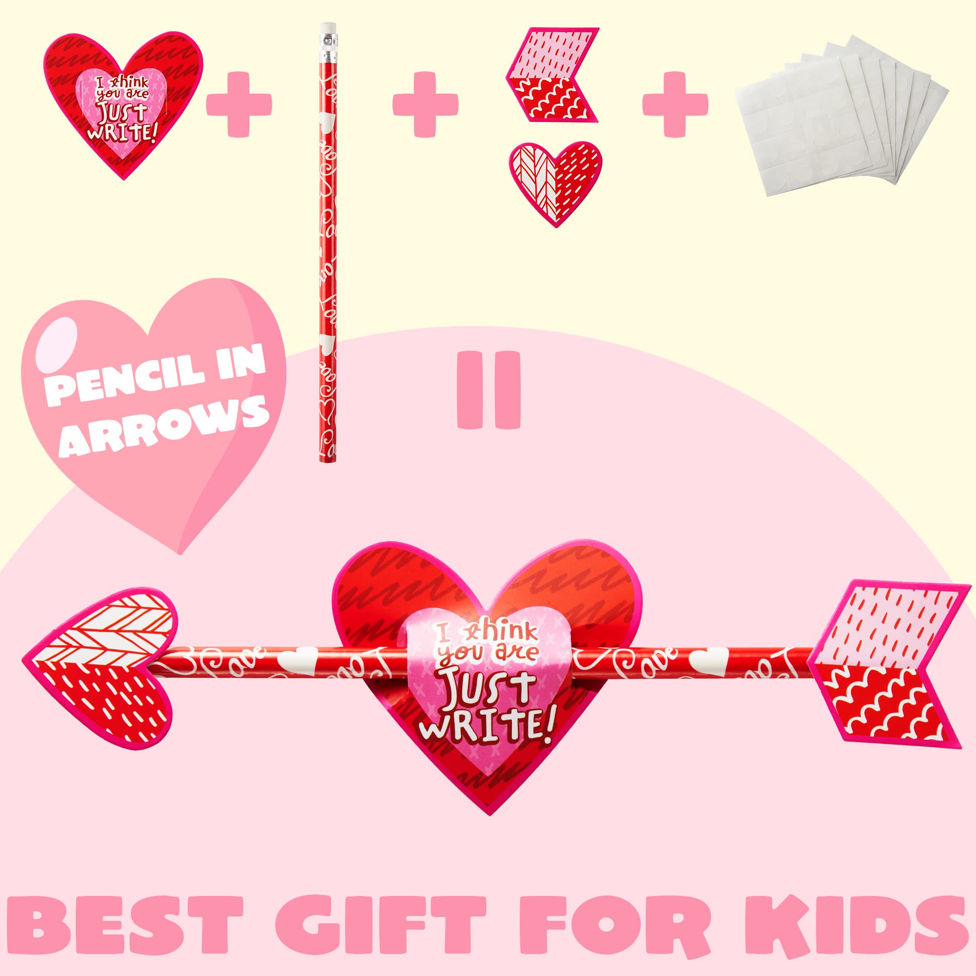 JOYIN 36 Pack Valentines Day Arrow Pencils with Card – Classroom Party Favors