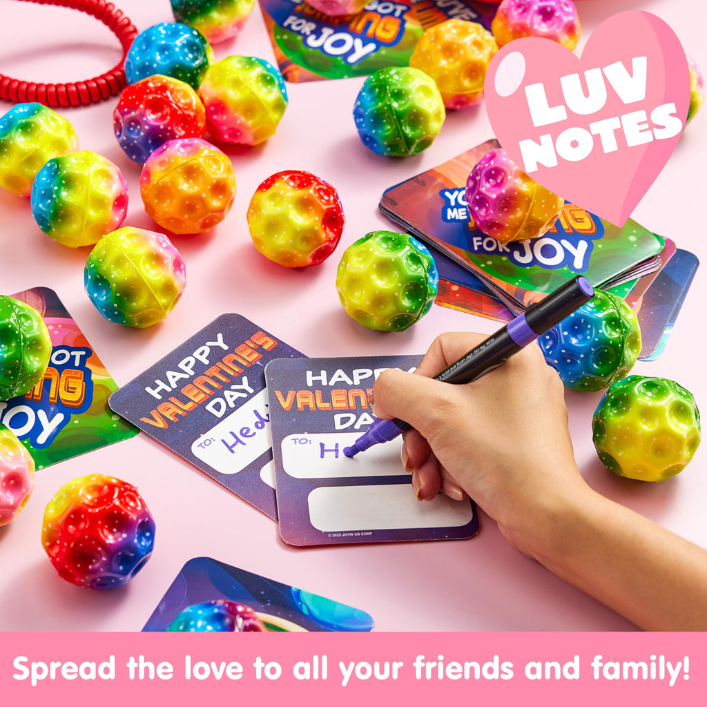 JOYIN 30 Pcs Valentine Bouncy Balls with Cards – Space-Themed Classroom Prizes & Party Favors