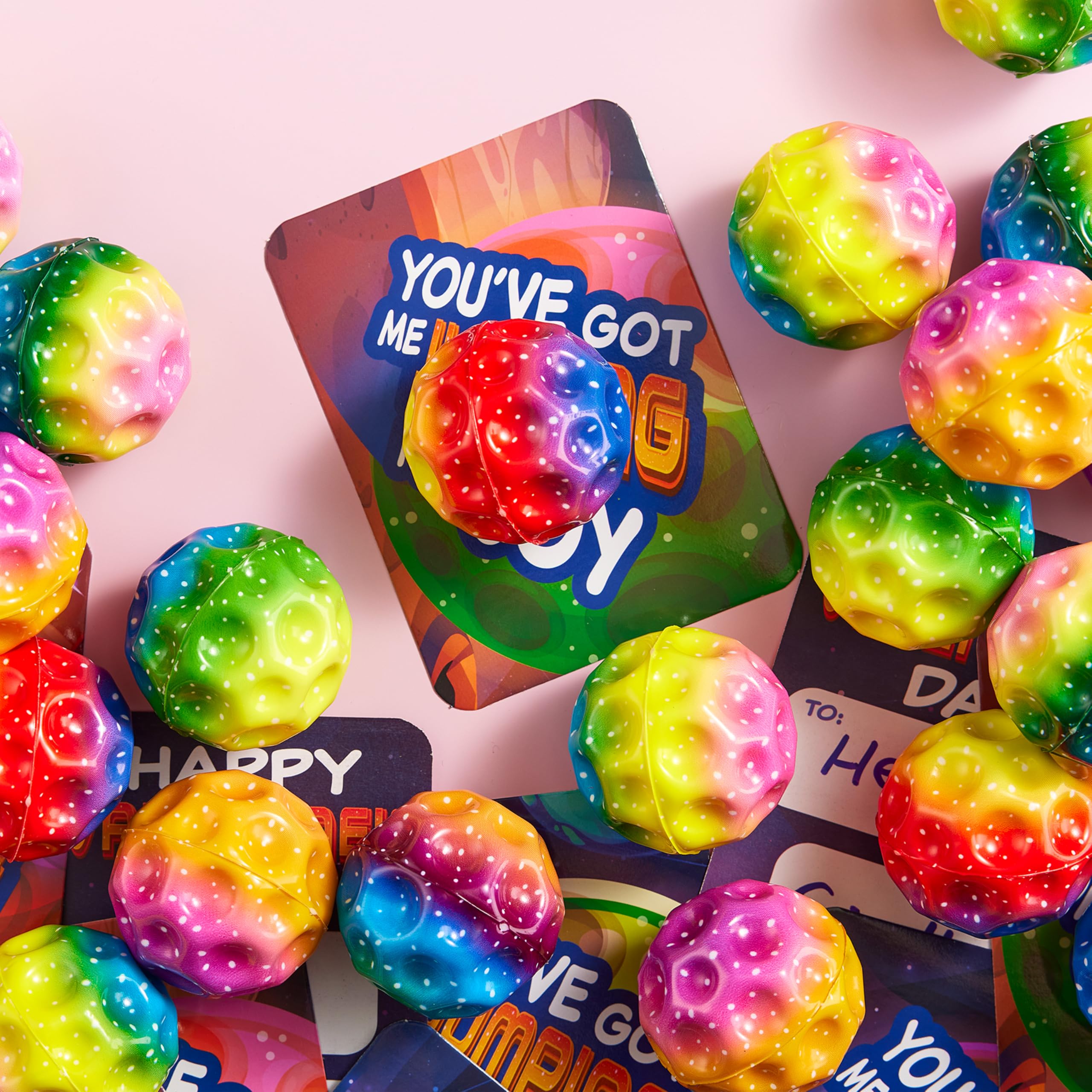 JOYIN 30 Pcs Valentine Bouncy Balls with Cards – Space-Themed Classroom Prizes & Party Favors