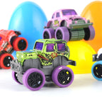 JOYIN 12 Pcs Easter Eggs with Pull-Back Monster Cars – Easter Egg Hunt Toys, Classroom Prizes & Party Favors