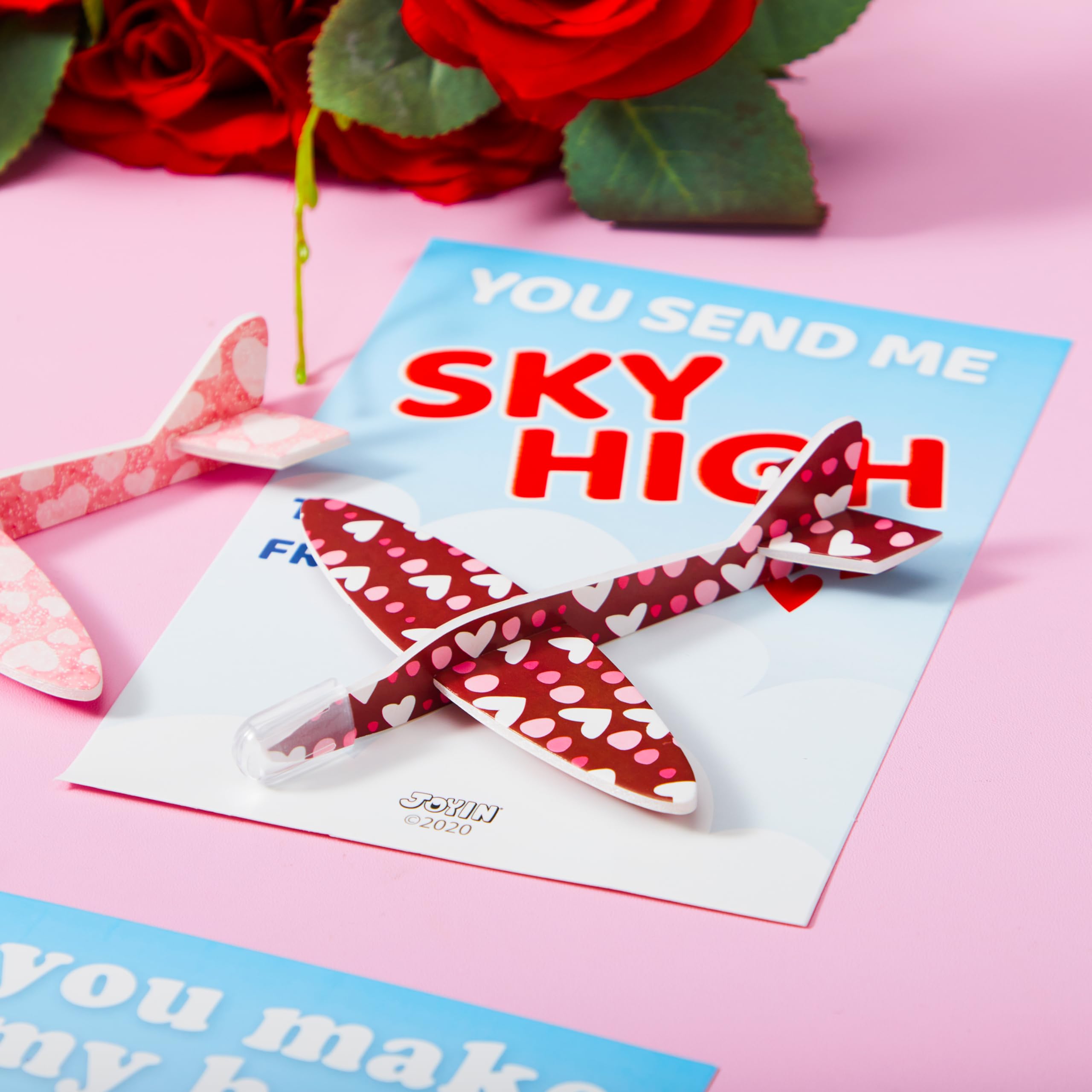 JOYIN 28-Pack Valentine Foam Airplanes with Greeting Cards | Classroom Exchange & Party Favors