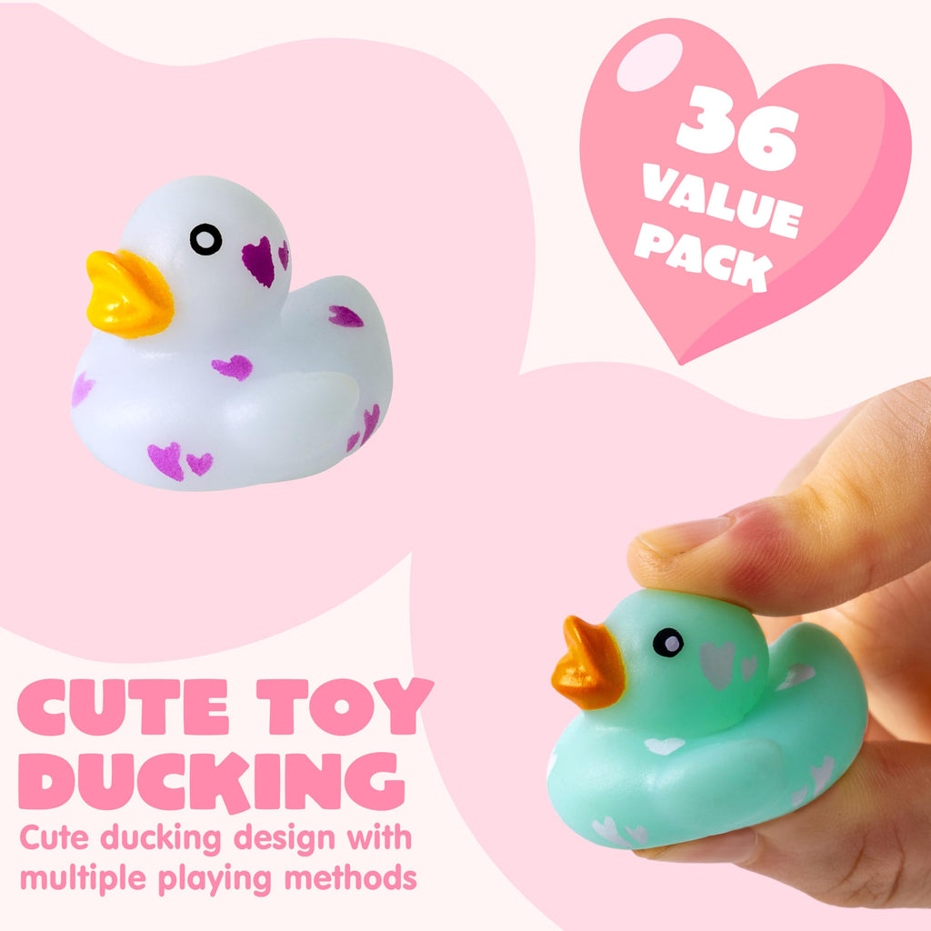 JOYIN 36 Pcs Valentine Mini Rubber Ducks with Cards – Classroom & Party Favors