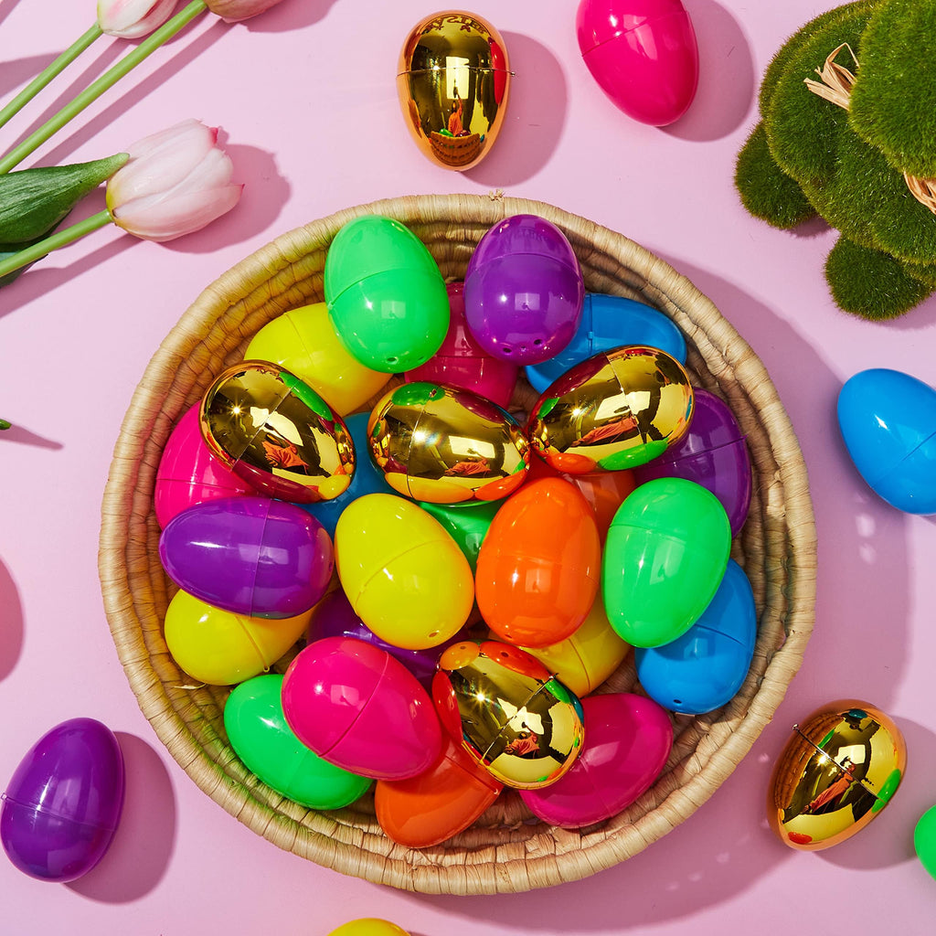 JOYIN 300Pcs Easter Eggs – 2.3" Fillable Plastic Eggs with 6 Golden Eggs for Easter Hunts & Party Decor