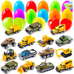 JOYIN 12 Pcs Prefilled Easter Eggs with Die-Cast Vehicles | Easter Egg Hunt Toys & Party Favors